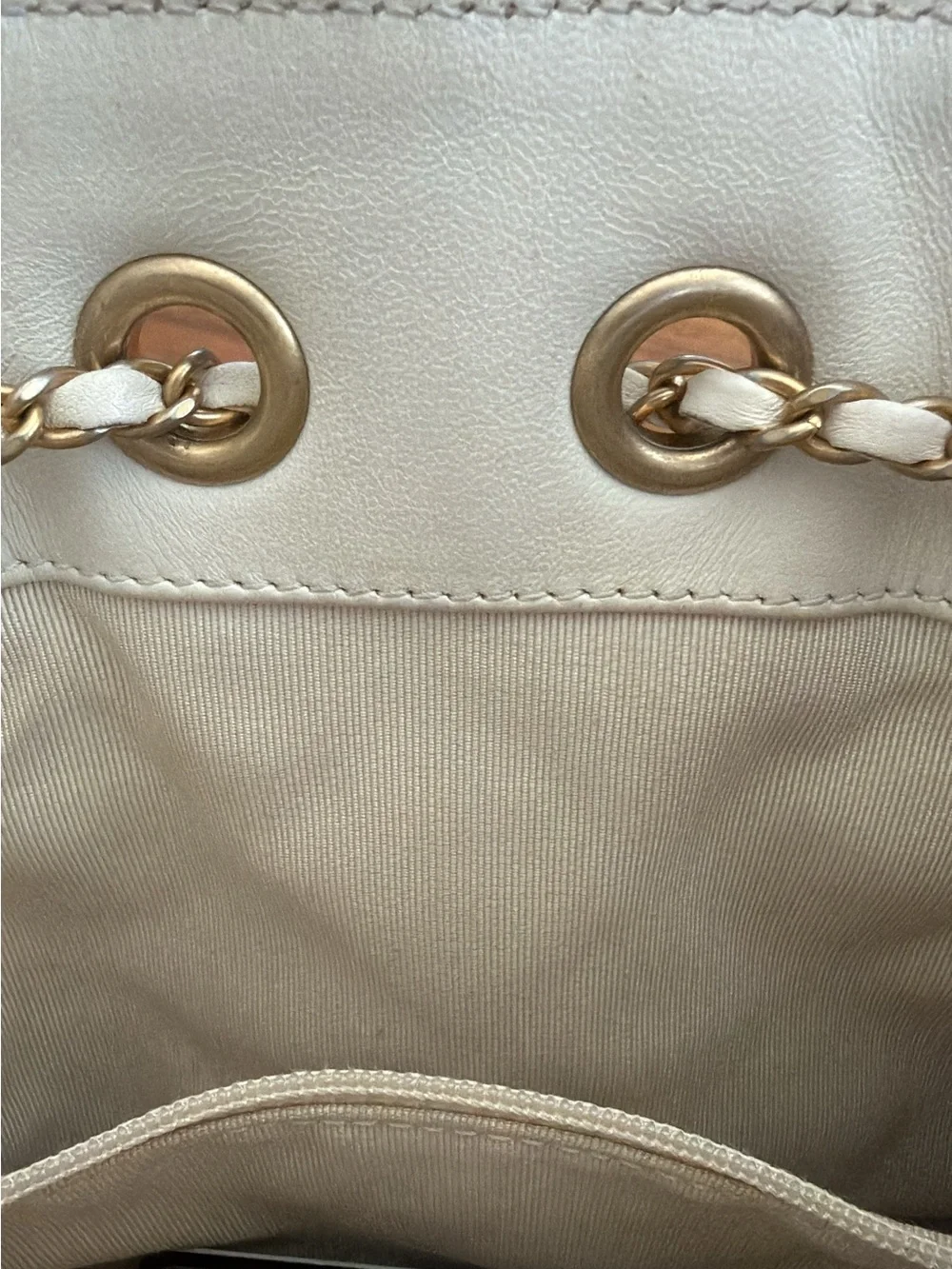 CHANEL Cream Lambskin bucket bag
